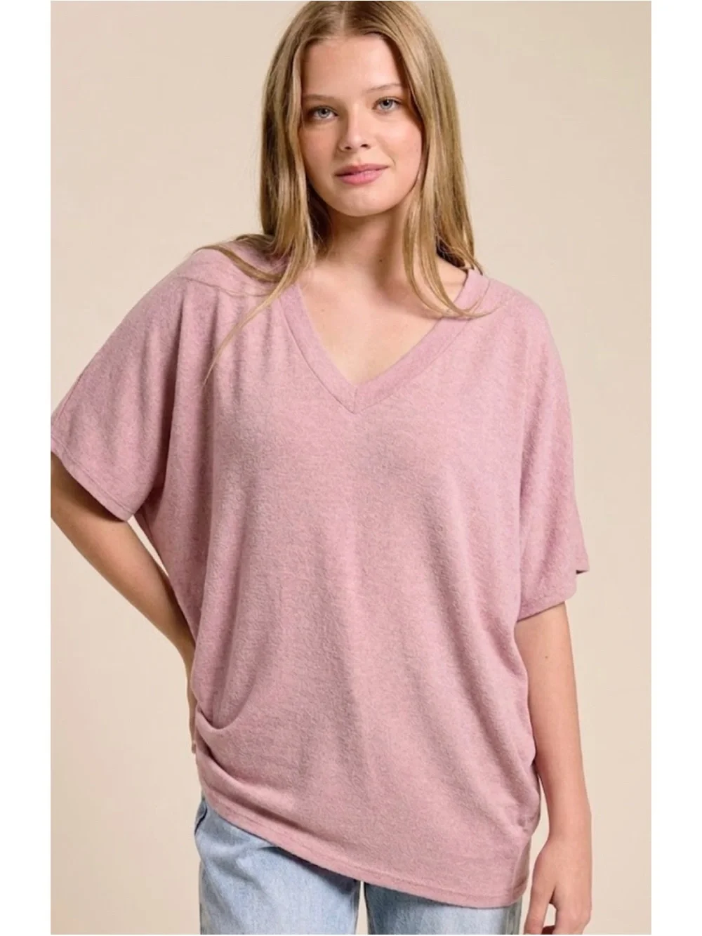 Charlotte Avery Soft Blush Oversized Dolman Short Sleeve Top *No Size Tag*